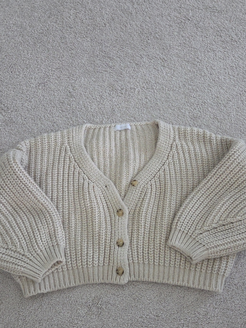 Oak And Fort Wool Cream Chunky Knit Button-Front Women's Sweater Cardigan